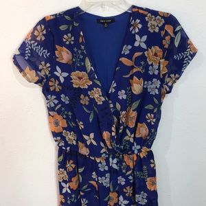 Blue floral romper with train